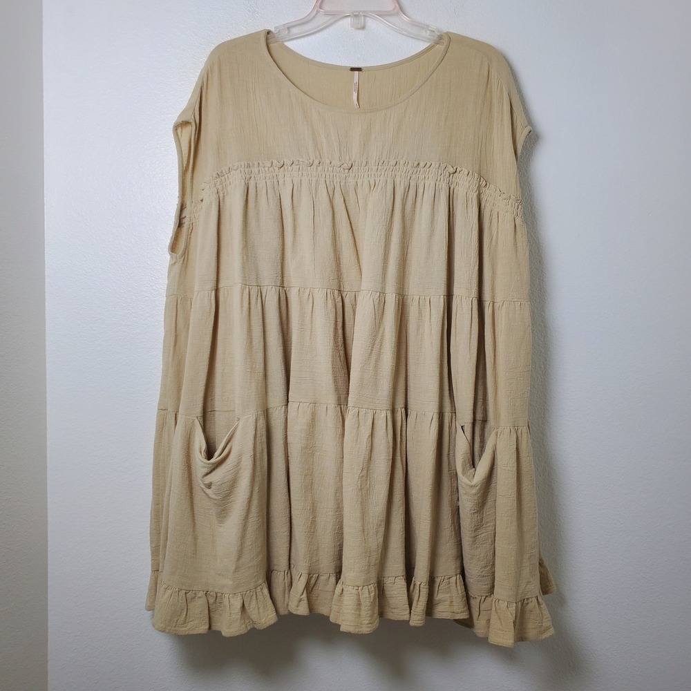 Free People Jacquelyn Tunic Beige Tan Tiered Babydoll Mini Dress Top Size Small - Picture 10 of 12